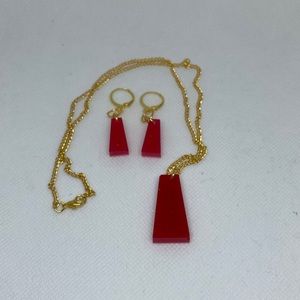 Red Glitter Rectangle Necklace/Earring Set